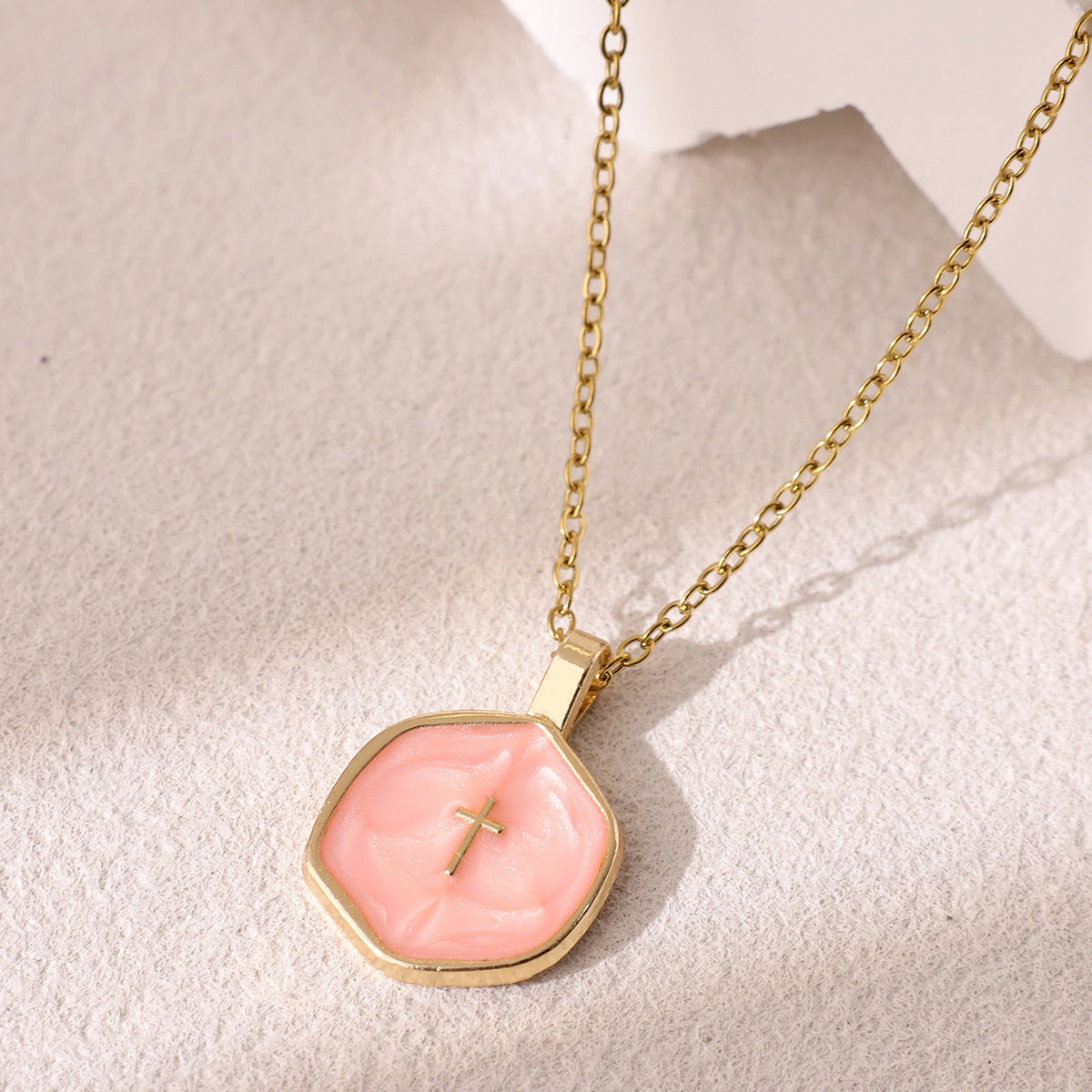 Irregular Round Cross Pendant Necklace – product view 7