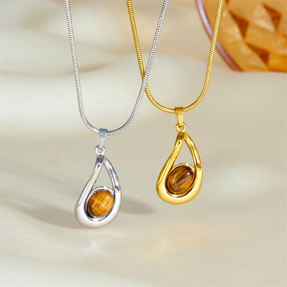 Tiger Eye-Style Teardrop Pendant Necklace – product view 1