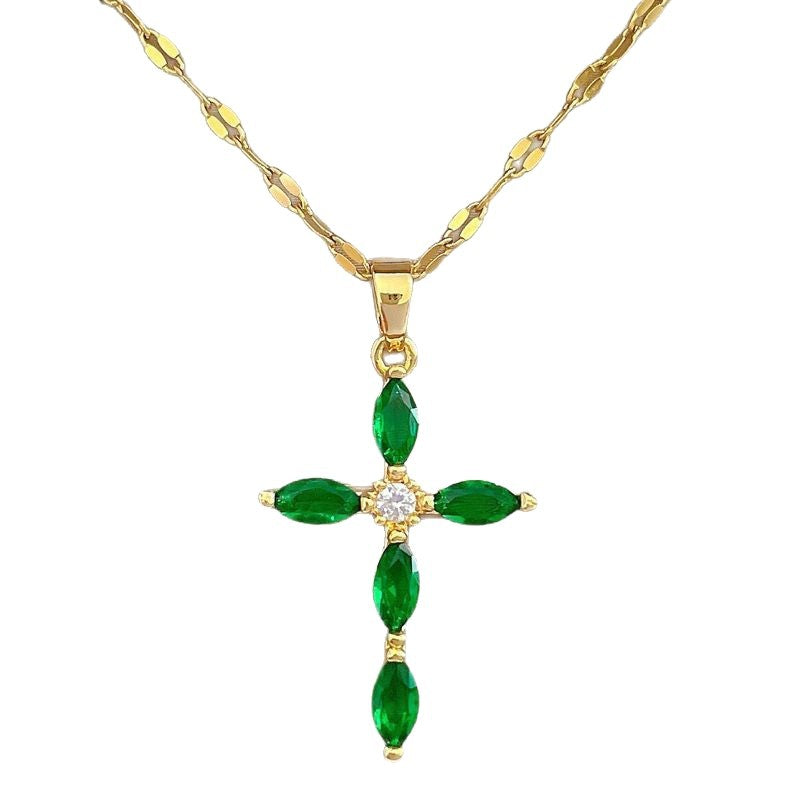 Crystal-Accent Titanium Steel Cross Necklace – product view 5
