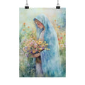 Virgin Mary with Flowers Matte Vertical Poster | Religious Floral Art