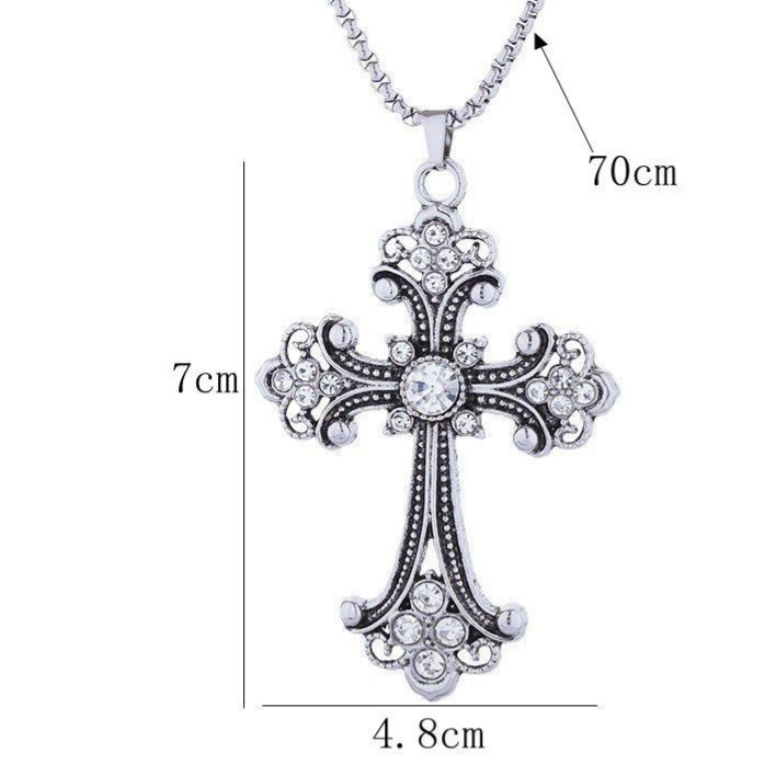 Vintage Crystal Cross Alloy Necklace – product view 7