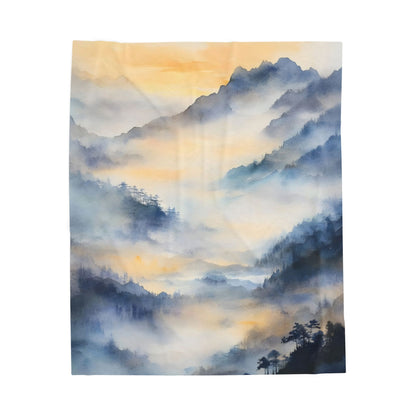 Misty Mountain Sunrise Velveteen Plush Blanket — alternate full blanket view