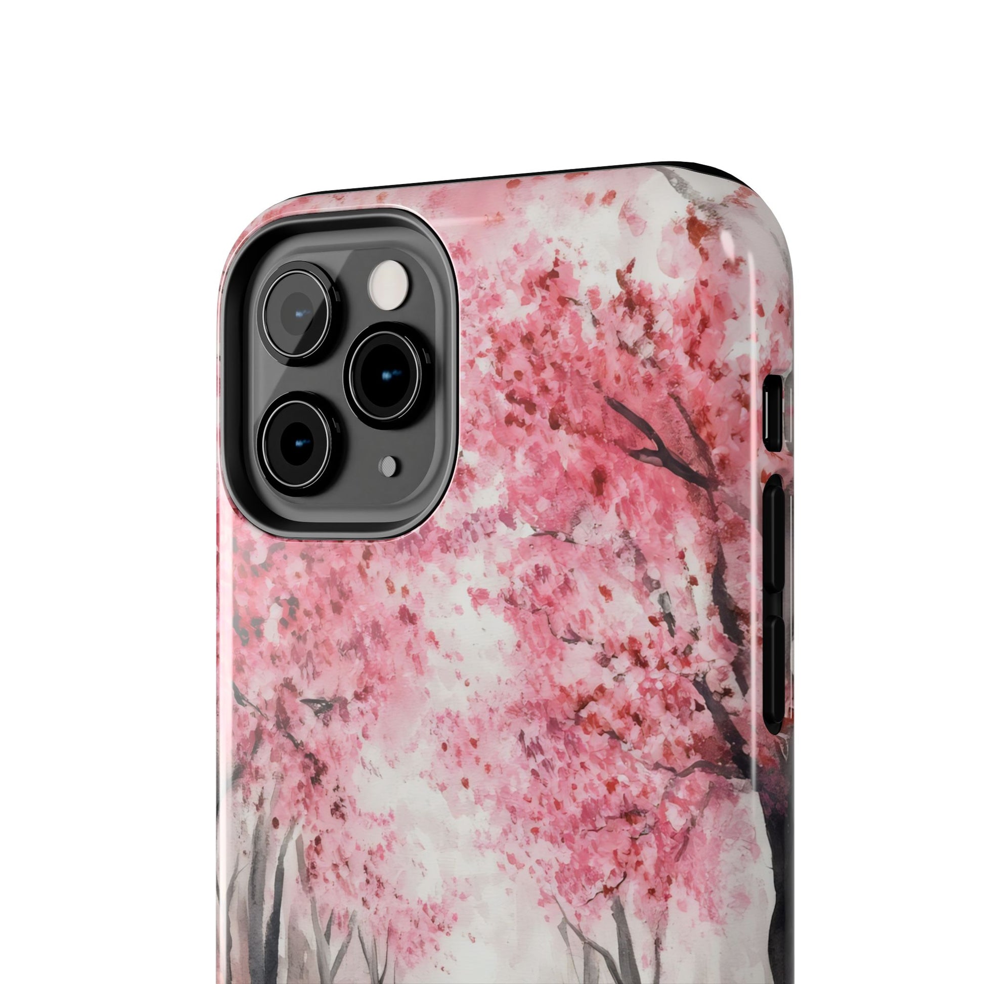 iPhone case with pink cherry blossom tree watercolor art design