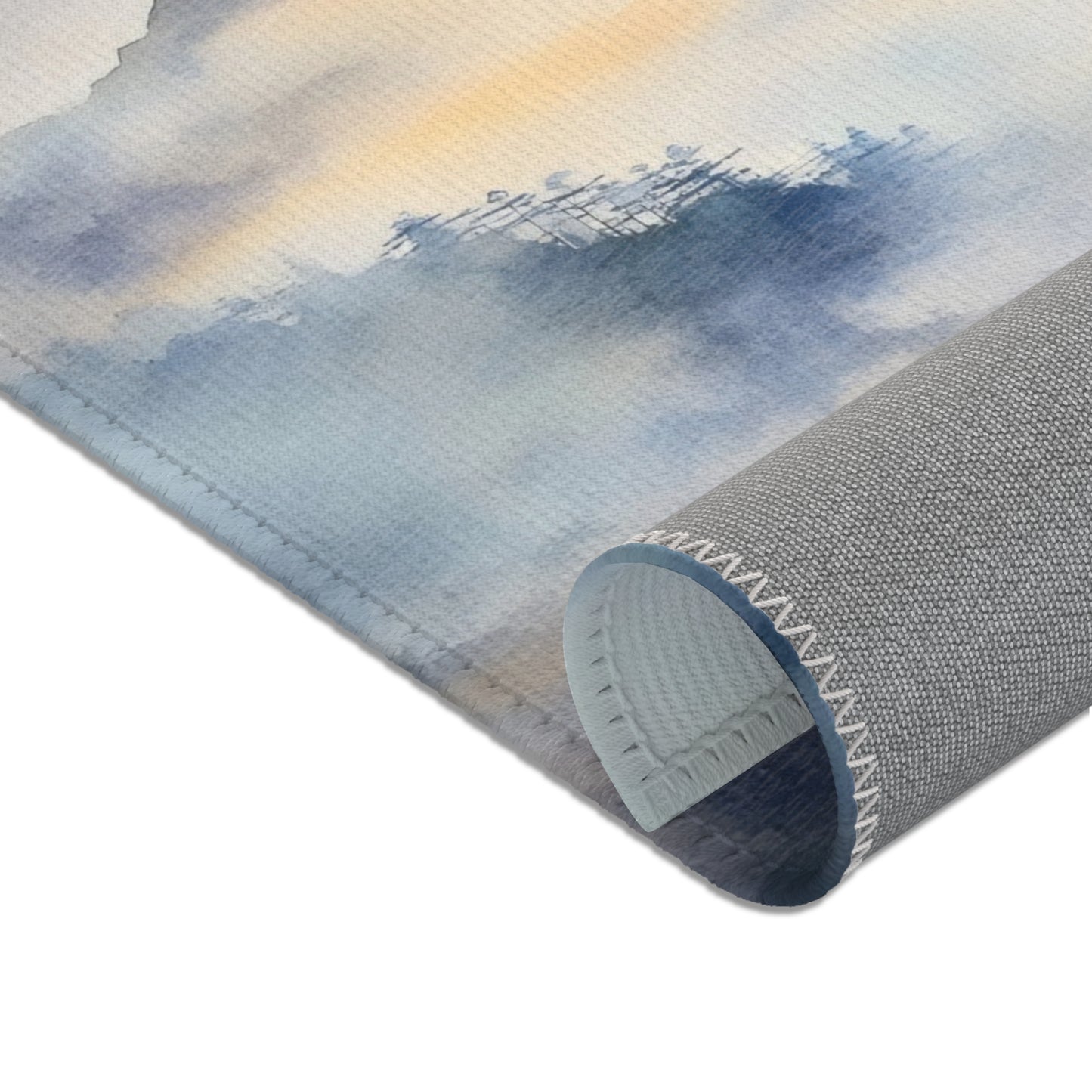 Christian wall art canvas with soft watercolor mountain and mist design, close-up view