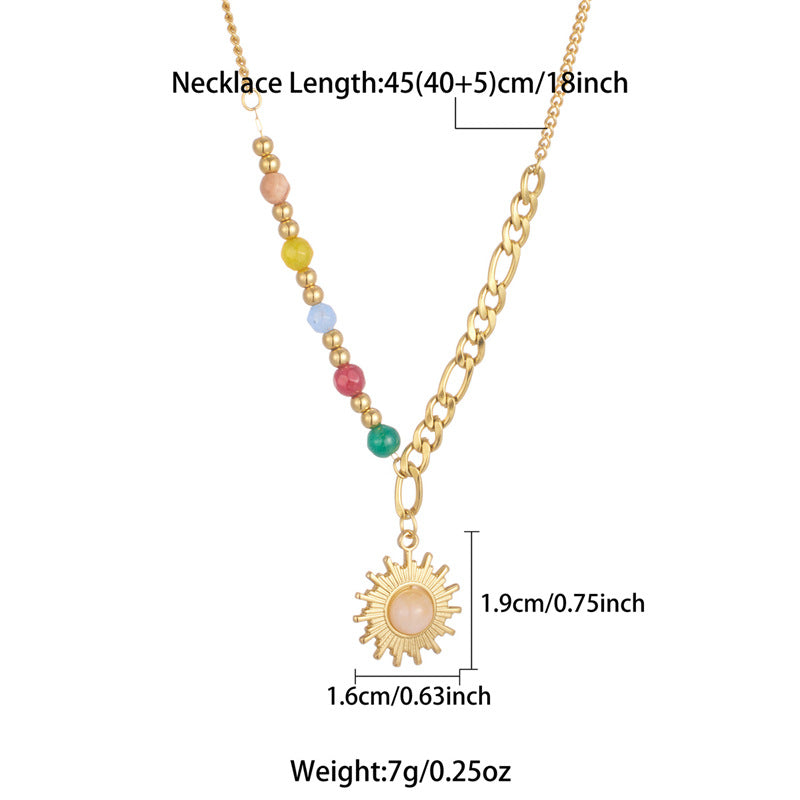 Bohemian Beaded Necklace Stainless Steel Round Colored Crystal – product view 6