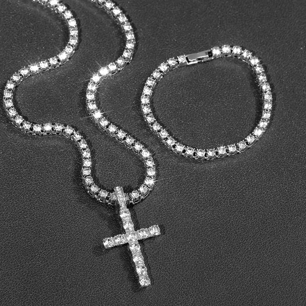 Unisex Rhinestone Cross Pendant Necklace – product view 2