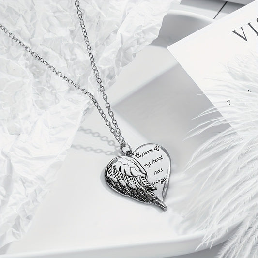 Silver-tone angel wing heart pendant engraved A piece of my heart has wings
