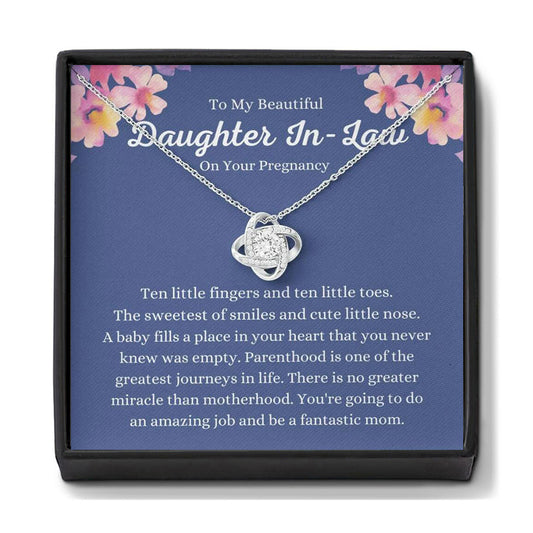 Crystal knot necklace presented with a Daughter-in-Law message card