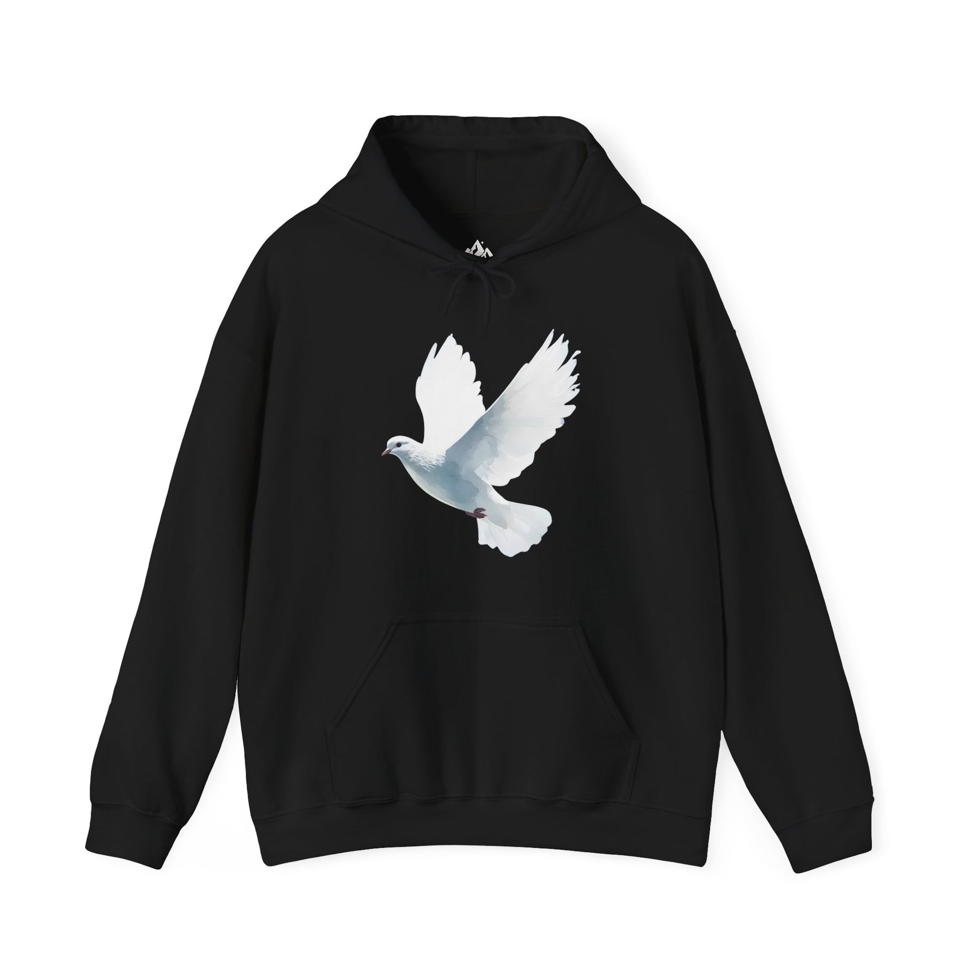 Black hoodie with white dove graphic, Christian faith-inspired apparel