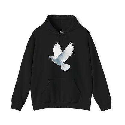 Black hoodie with white dove graphic, Christian faith-inspired apparel