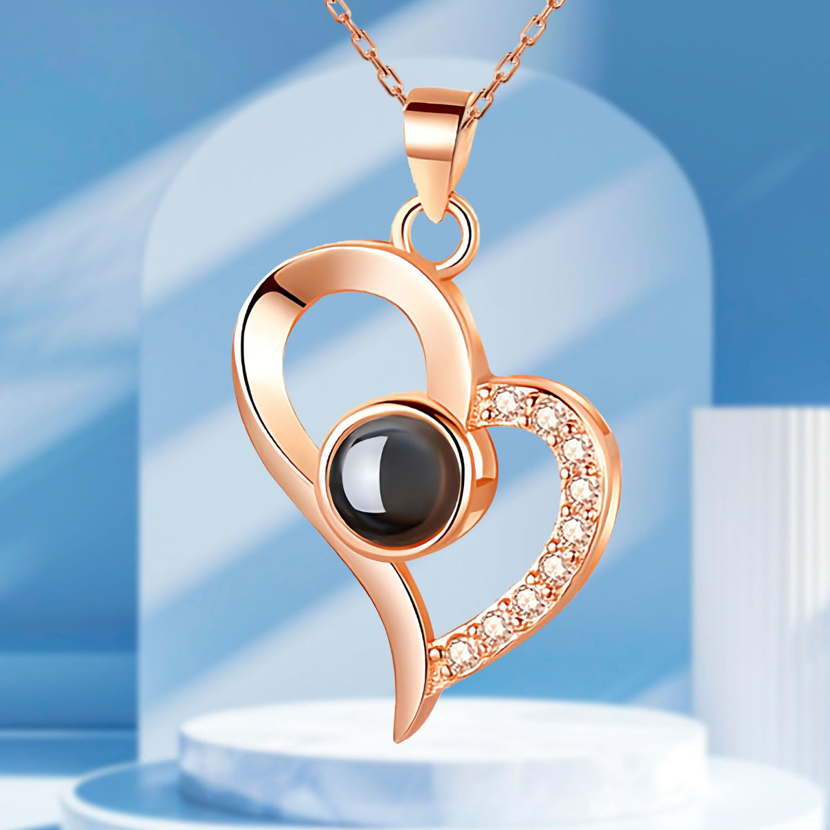 Heart Projection Necklace with Multilingual Message – product view 7
