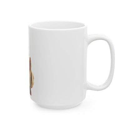 White ceramic coffee mug with partial Christian artwork on side, faith-inspired home decor
