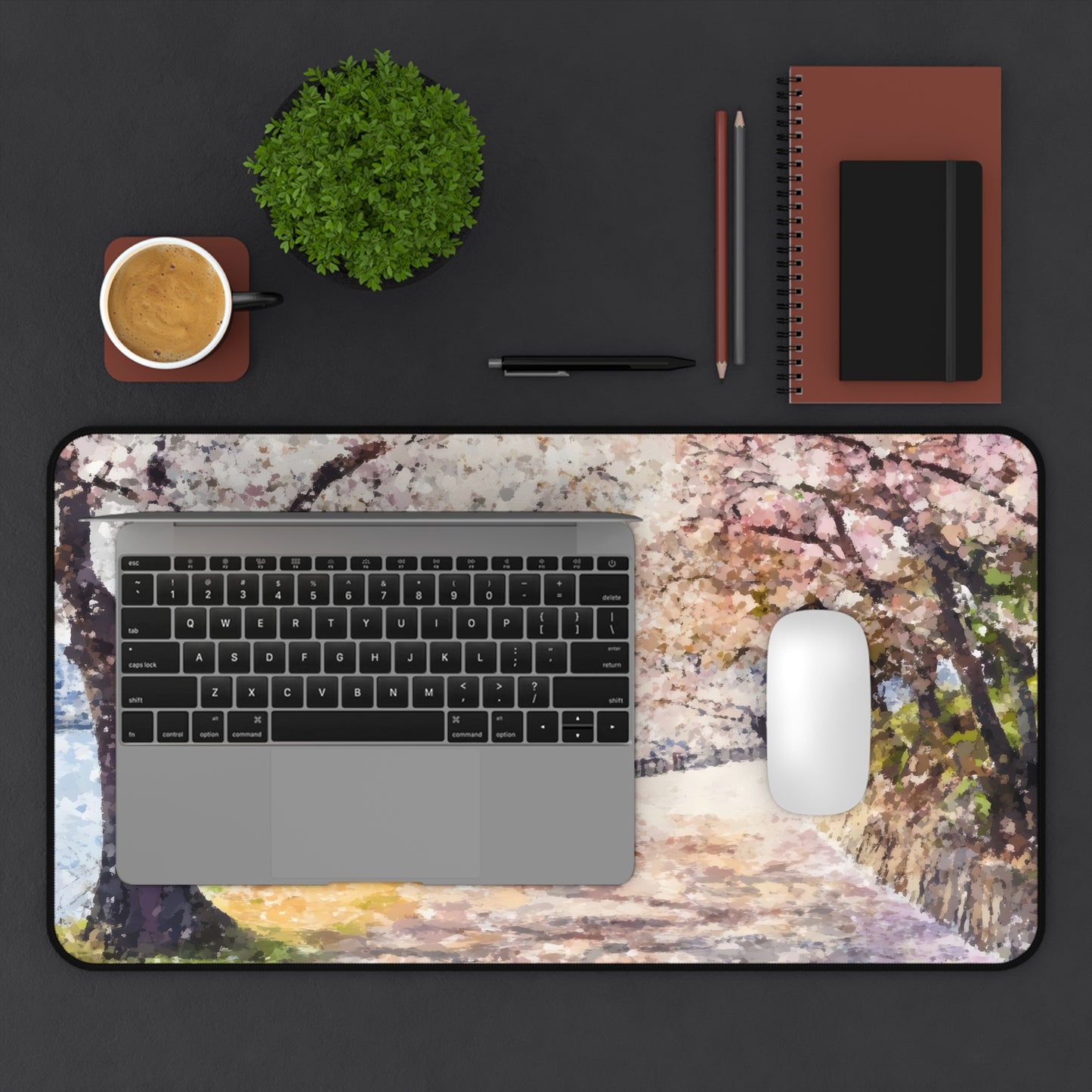 Cherry Blossom Path Desk Mat | Spring Sakura Scenic Mousepad