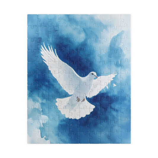 White Dove on Blue Watercolor Sky Puzzle