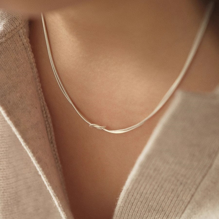 Double Layer Knotted Snake Bone Chain Necklace – product view 1