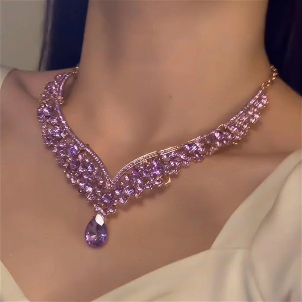 Crystal Water-drop Pendant with Collar Chain – product view 10