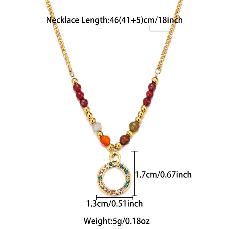 Bohemian Beaded Necklace Stainless Steel Round Colored Crystal – product view 7
