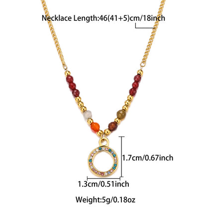 Bohemian Beaded Necklace Stainless Steel Round Colored Crystal – product view 7