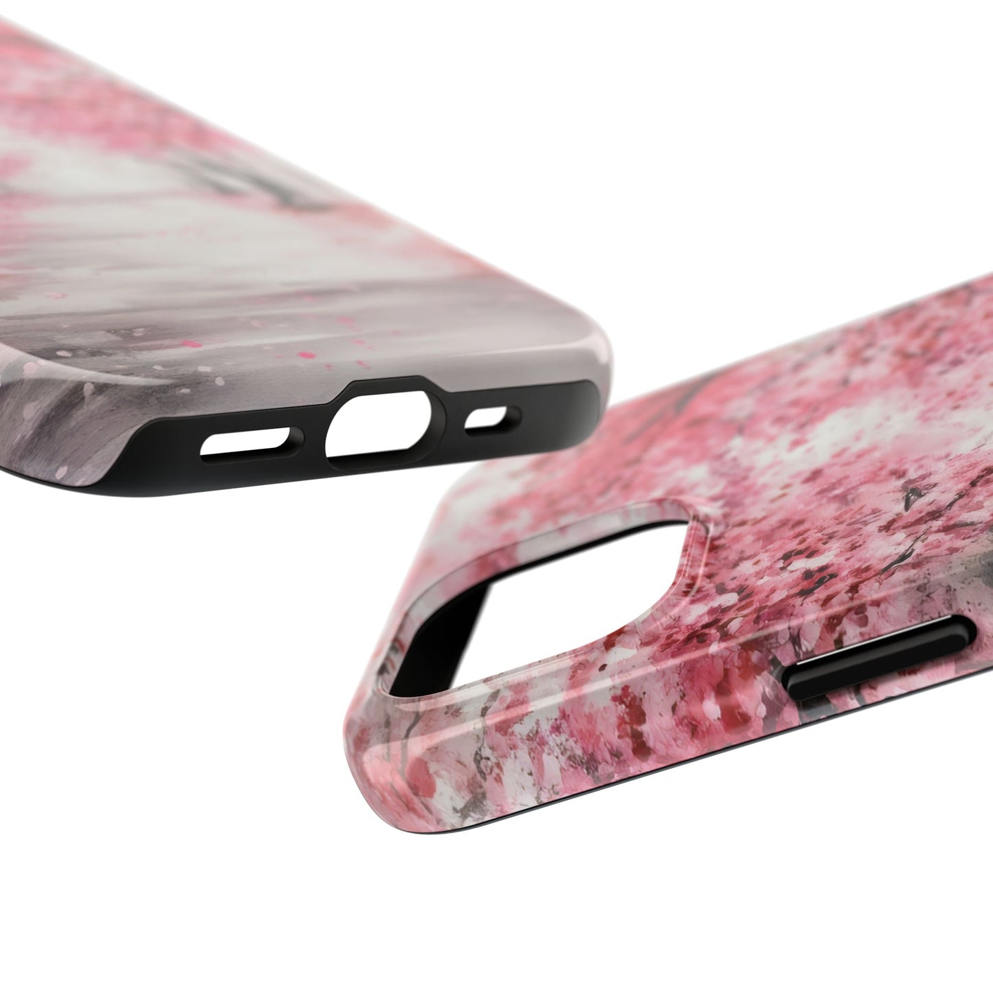 Pink abstract floral phone case with glossy finish and precise cutouts for camera and ports
