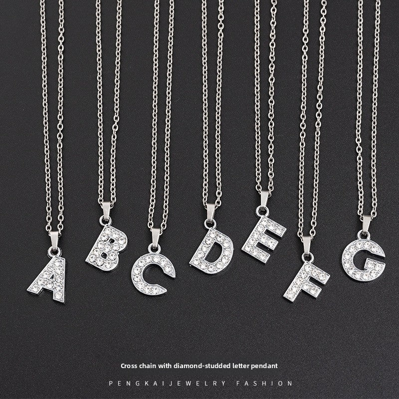 Stainless Steel Letter Necklace with Crystal Pendant – product view 1