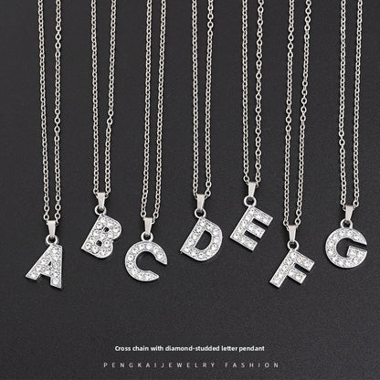 Stainless Steel Letter Necklace with Crystal Pendant – product view 1