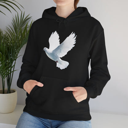 Black hoodie with white dove graphic, Christian faith-inspired apparel