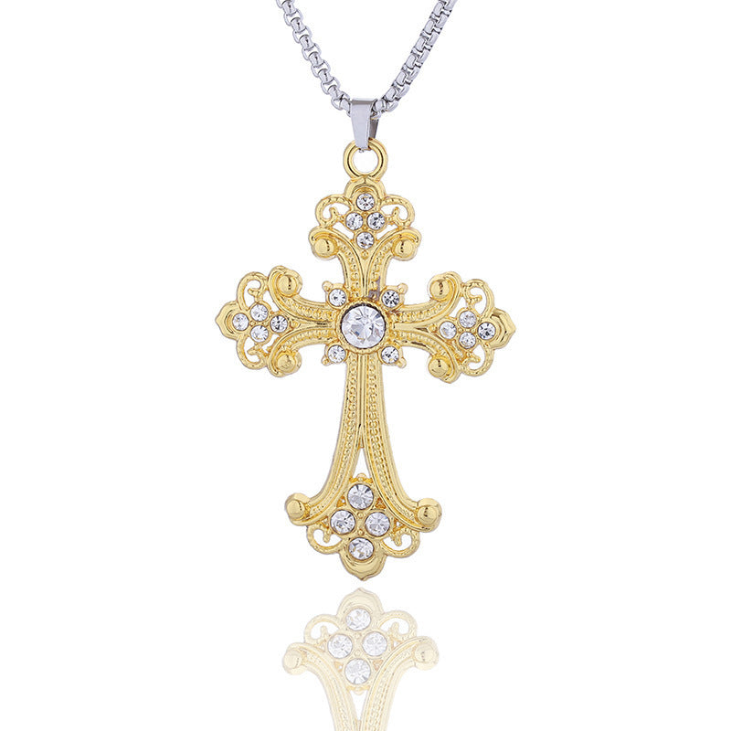 Vintage Crystal Cross Alloy Necklace – product view 5