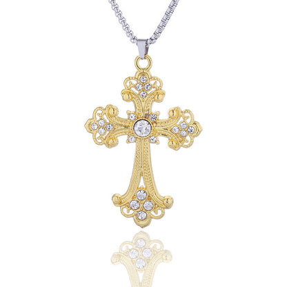 Vintage Crystal Cross Alloy Necklace – product view 5
