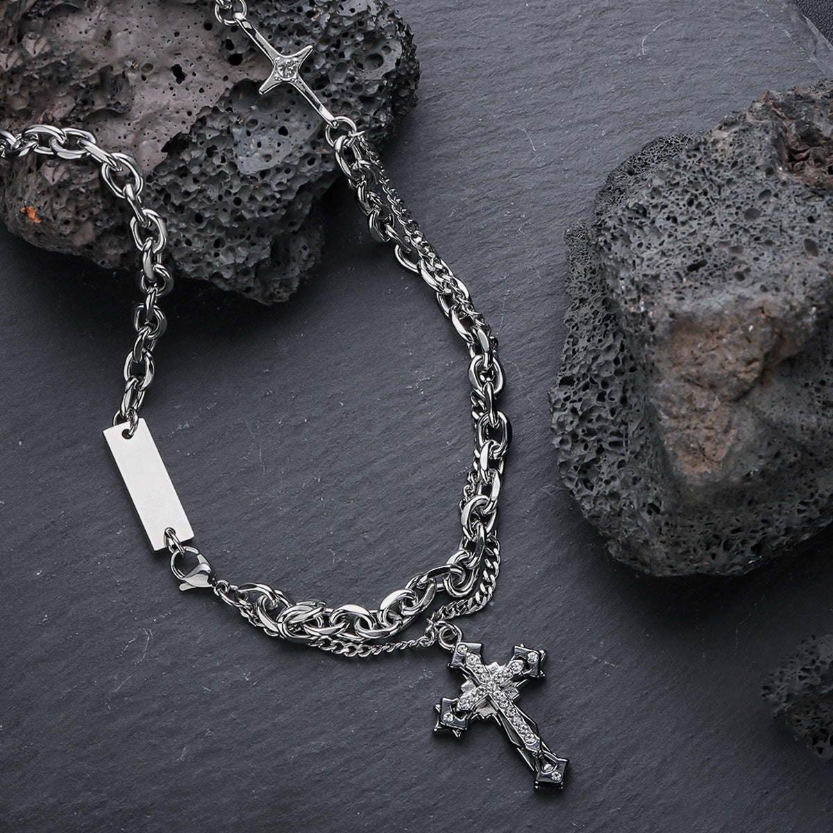Titanium Steel Cross Layered Necklace for Men – product view 4