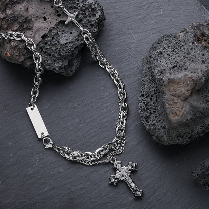 Titanium Steel Cross Layered Necklace for Men – product view 4