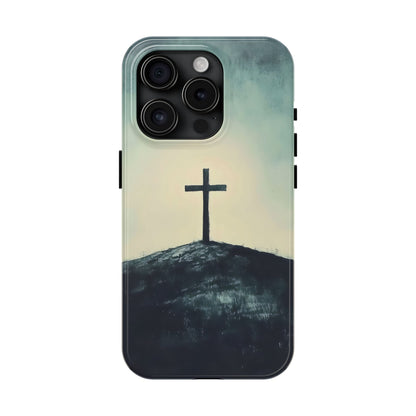 Christian cross on hill phone case minimalist spiritual art