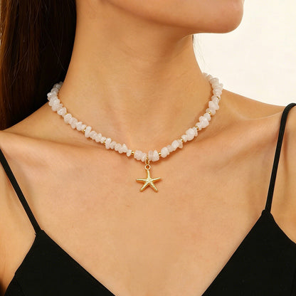 Layered Shell Pearl Starfish Pendant Bohemian Necklace – product view 12