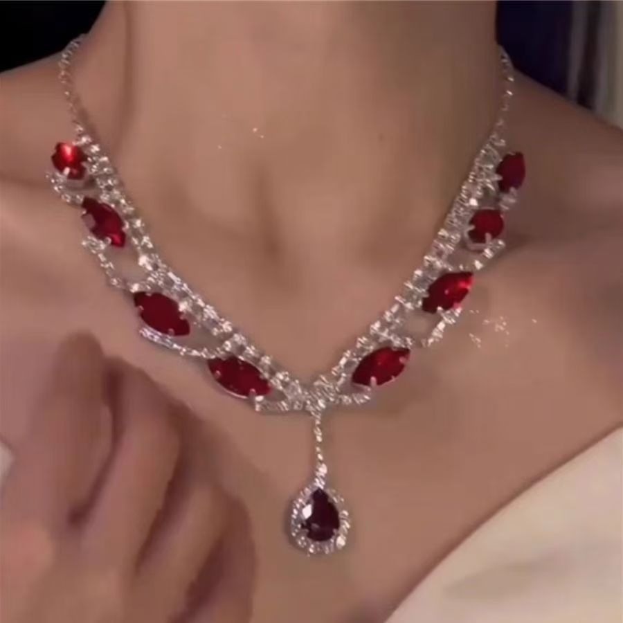 Crystal Water-drop Pendant with Collar Chain – product view 19