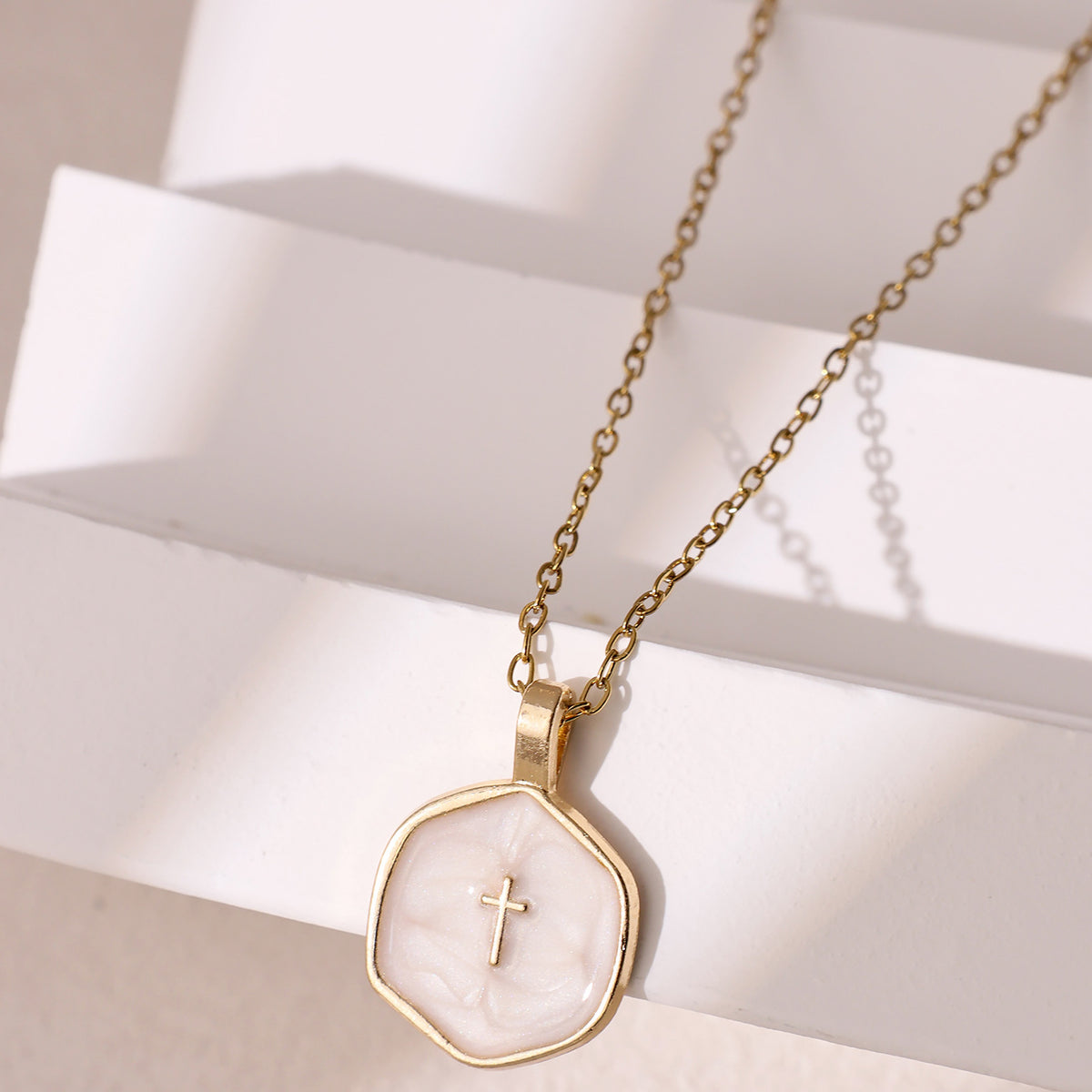 Irregular Round Cross Pendant Necklace – product view 5