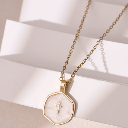 Irregular Round Cross Pendant Necklace – product view 5