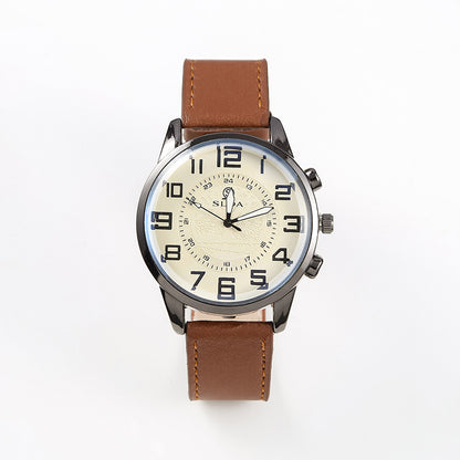 Men's Retro Leather-Strap Quartz Watch – product view 7