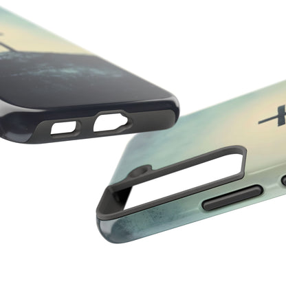 Christian cross phone case with ocean and sky design, faith-inspired accessory