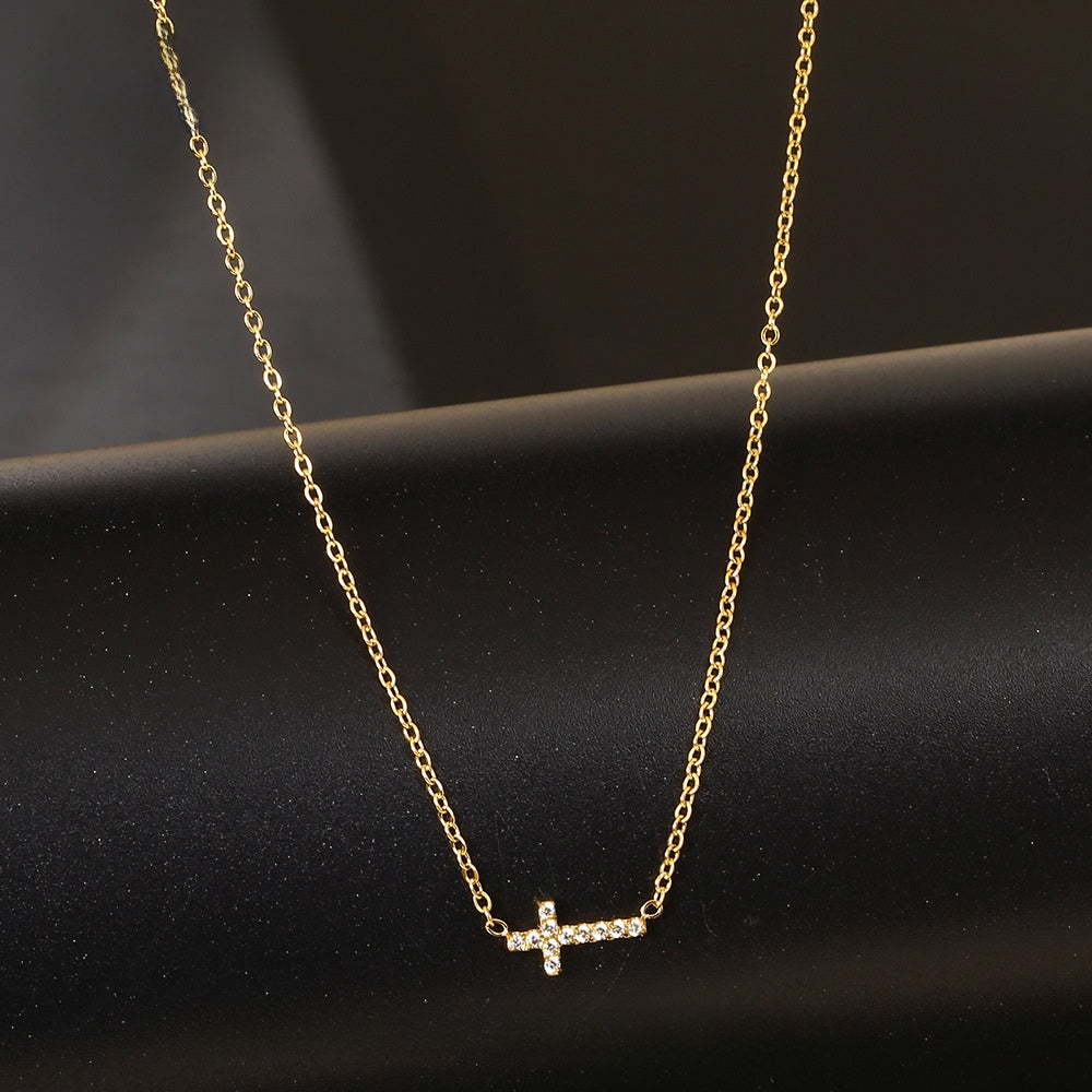 Mini Cross Crystal Necklace – product view 6