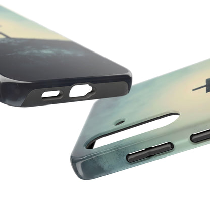 Christian phone cases with cross design, sunrise sky, faith-inspired smartphone accessories