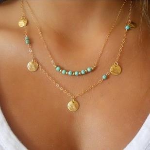 Multi-layer Round Turquoise Pendant Necklace – product view 3