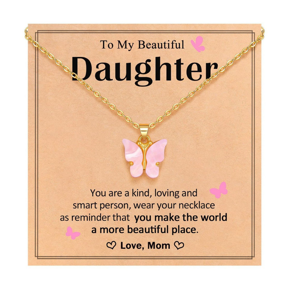 Pink Butterfly Stainless Steel Necklace – product view 6