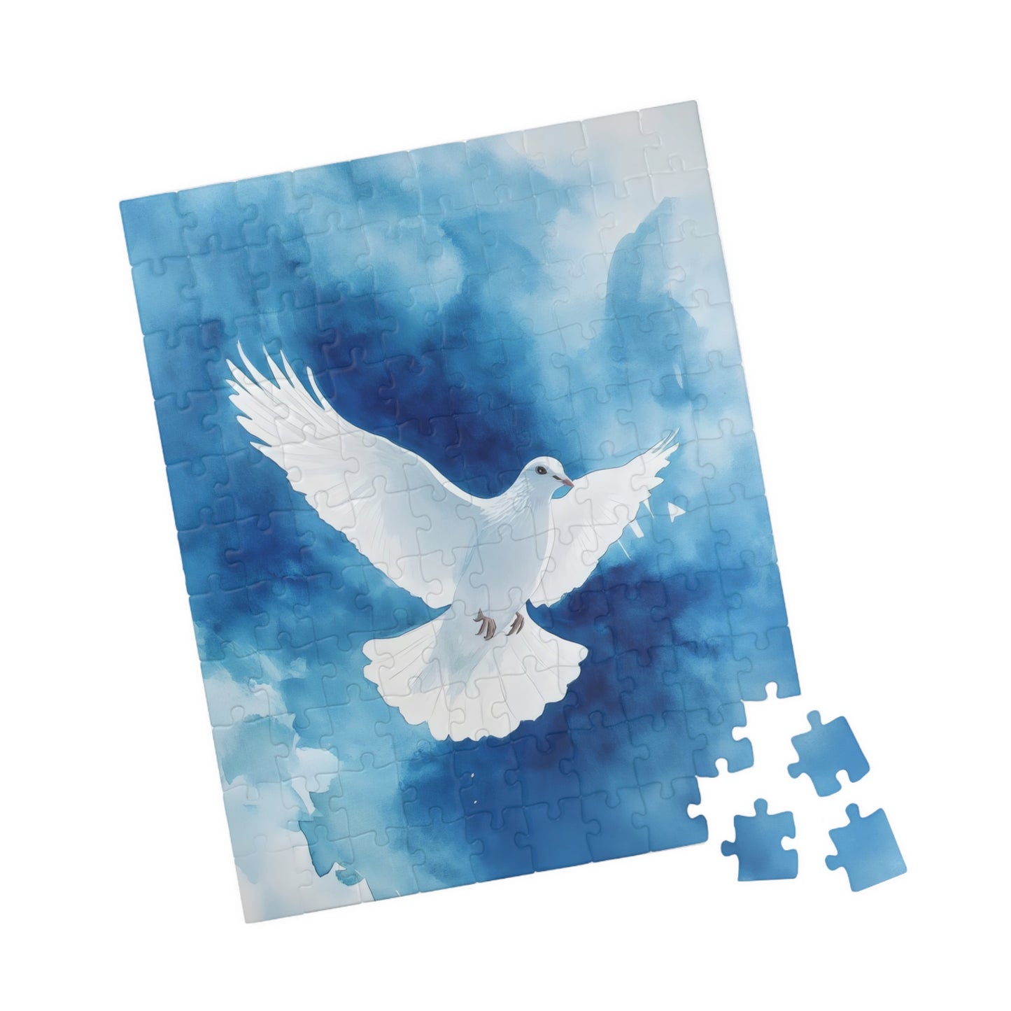 White Dove on Blue Watercolor Sky Puzzle