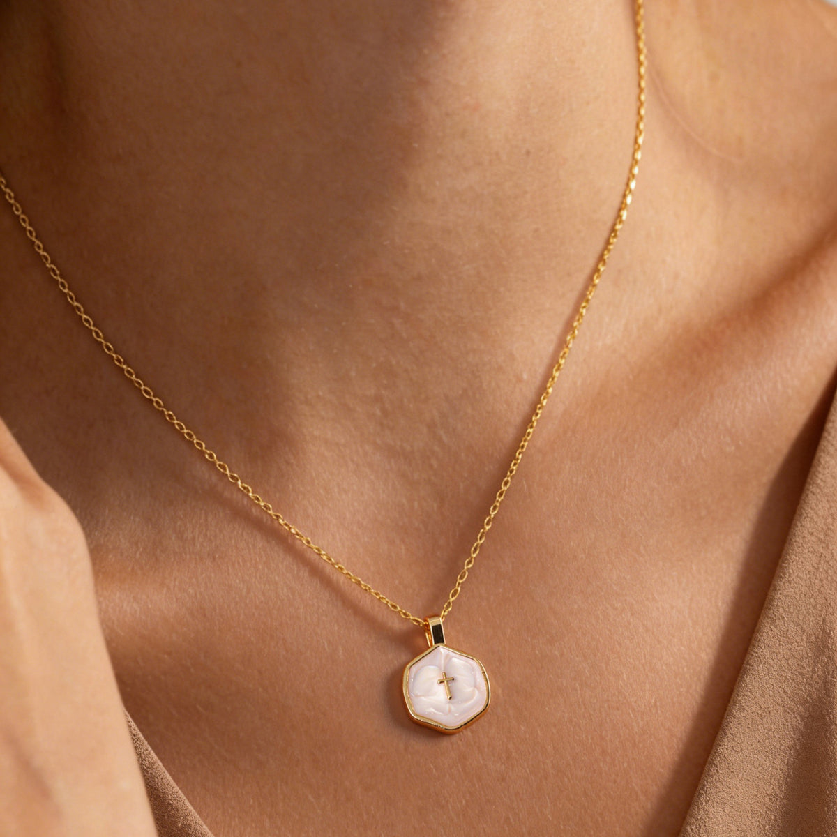 Irregular Round Cross Pendant Necklace – product view 3