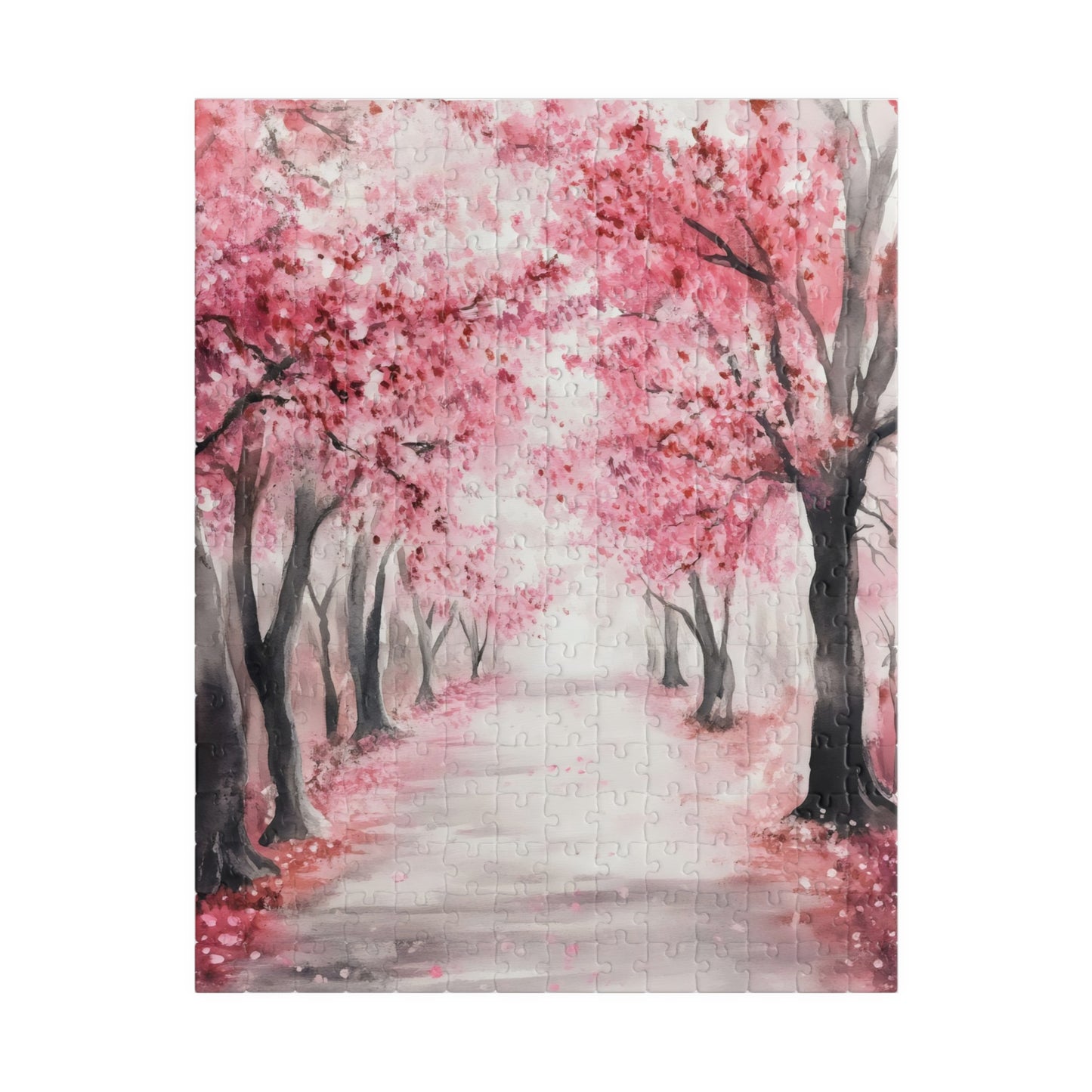 Pink Cherry Blossom Path Scenic Jigsaw Puzzle — alternate puzzle product image 3