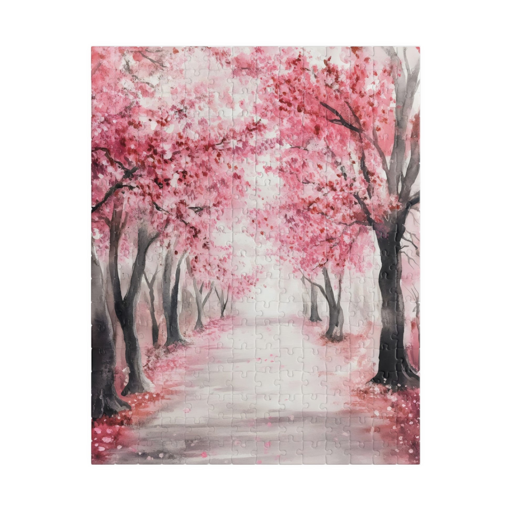 Pink Cherry Blossom Path Scenic Jigsaw Puzzle — alternate puzzle product image 3