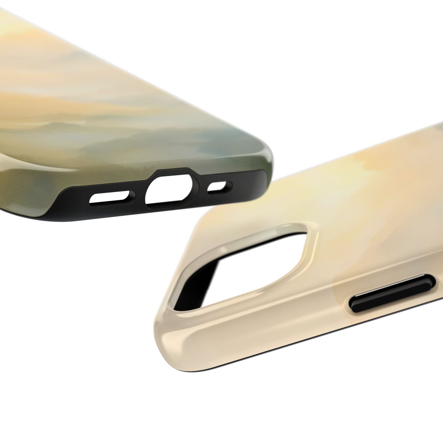 Abstract pastel phone cases with smooth gradient colors and camera cutouts on white background