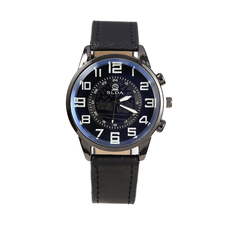 Men's Retro Leather-Strap Quartz Watch – product view 4