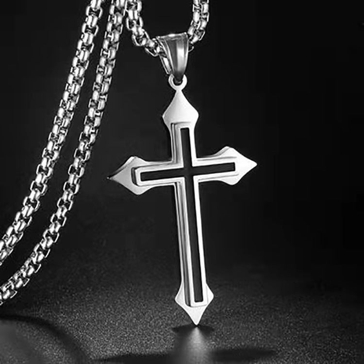 Colour-Accent Titanium Steel Cross Necklace – product view 6