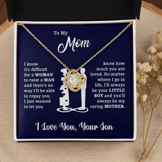 Crystal flower-knot necklace with a Mom message-card gift presentation