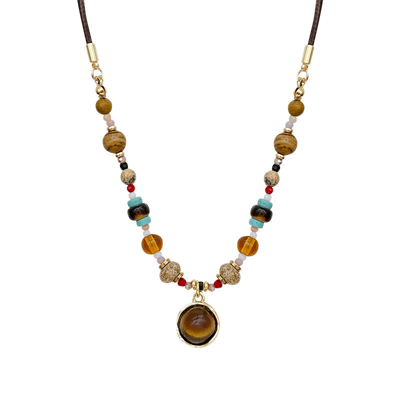 Vintage Tiger Eye Stone Beaded Necklace with Lobster Clasp – product view 6
